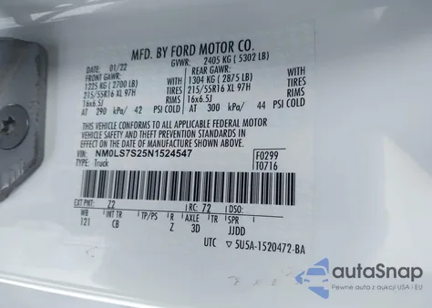 2022 Ford Transit Connect Xl из США, поврежденный, VIN NM0LS7S25N1524547